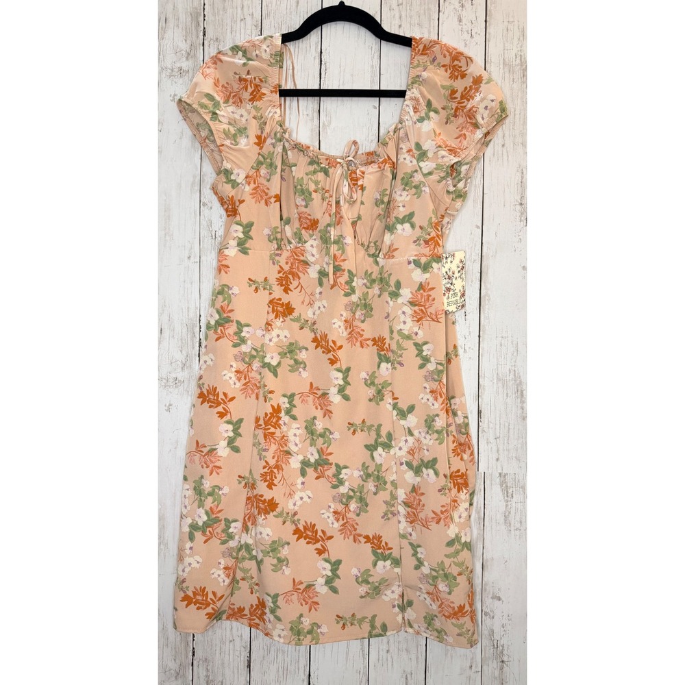 Pink Republic Peach Floral Mini Dress Square Neck Cap Sleeve NWT Women Large